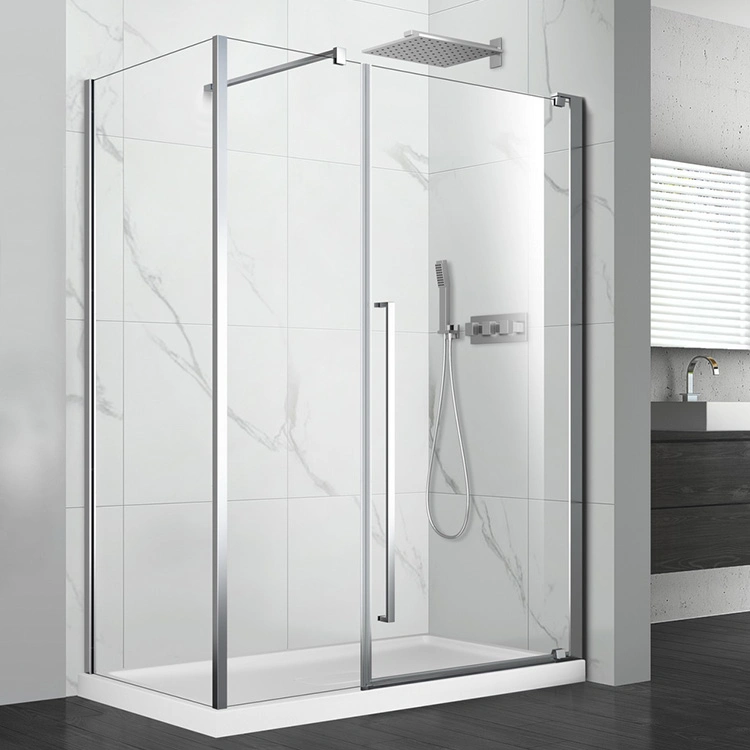 Elegant Pentagon Glass Fold Shower Enclosure Pivot Shower Door Matte Black