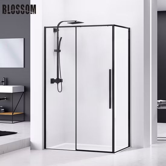 Box doccia rettangolare con porta in vetro girevole e telaio nero